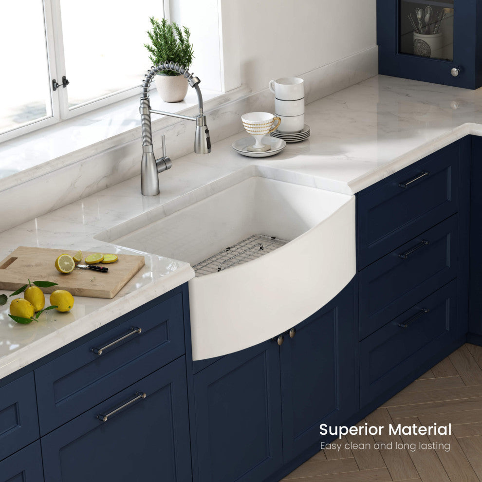 Pure 33" Curved Apron Front Farmhouse Kitchen Fireclay Sink