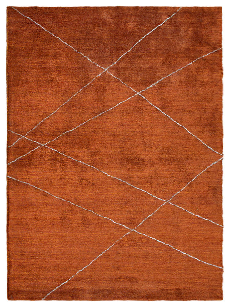 HAND KNOTTED LOOM SILK ECO-FRIENDLY RUGS-9'x12',Rectangle,Orange Beige,Geometric