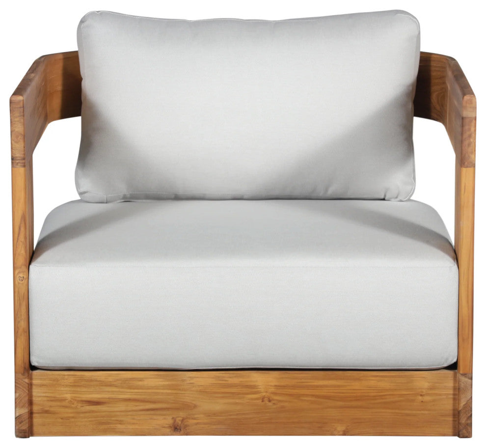 Paradiso Outdoor Solid Teak Swivel Chair - Light Grey Fabric