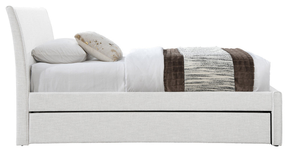 Myles Upholstered Trundle Bed, Cream, Twin, Linen Textured Fabric
