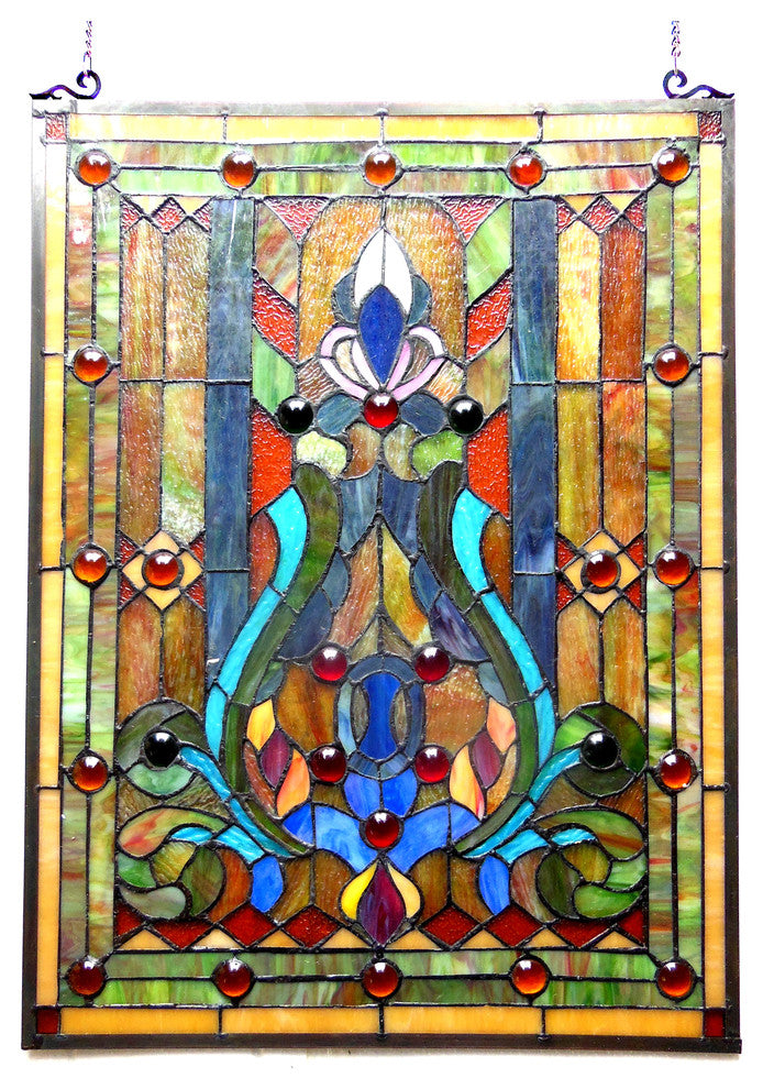 Chloe-Lighting Tiffany-Glass Victorian Window Panel