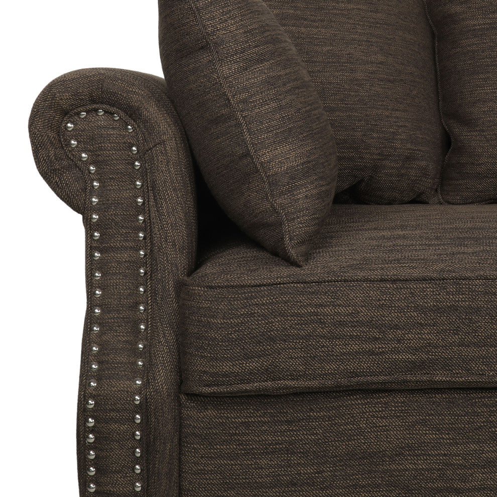 Bonny Fabric Pillowback 3-Seater Sofa With Nailhead Trim, Brown/Dark Brown