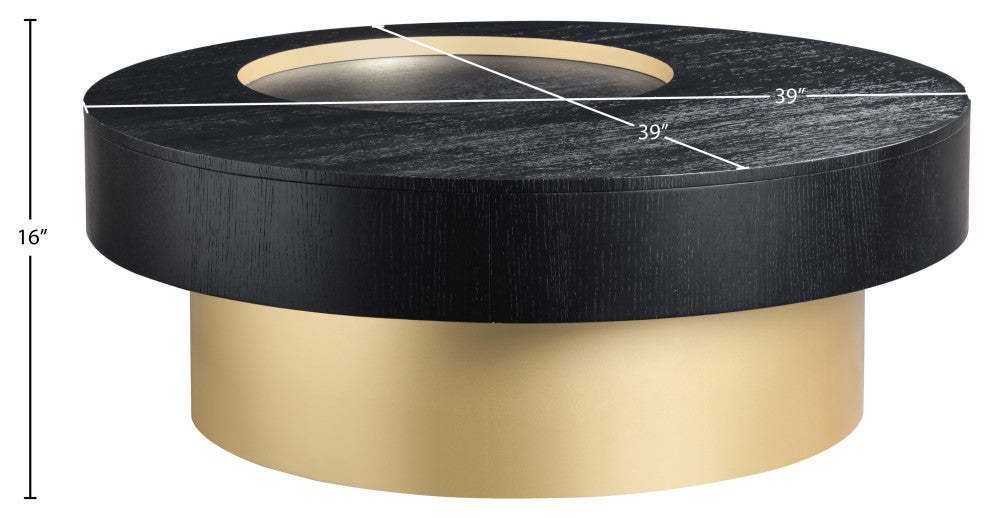 Makai Coffee Table with Oak Veneer Top and Metal Base, Black