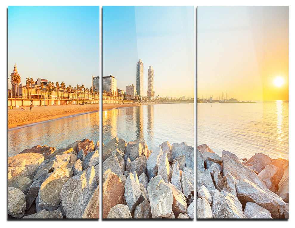 "Barceloneta Beach in Barcelona" Photo Metal Wall Art, 3 Panels, 36"x28"