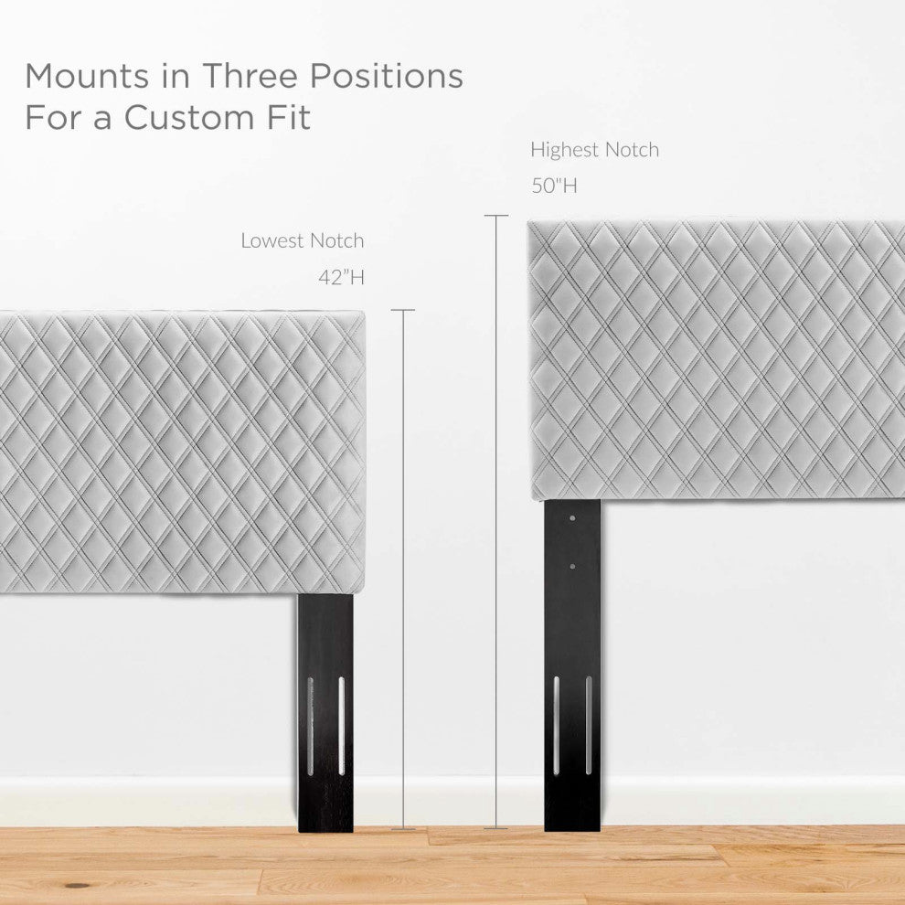 Headboard, Full Queen Size, Velvet, Light Gray, Modern Contemporary