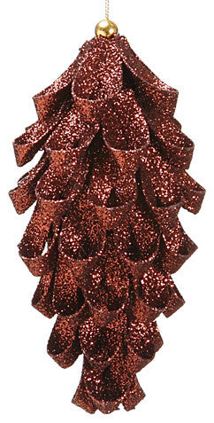 Fancy Metallic Pine Cone Christmas Ornament, Brown Glitter, 6.25"