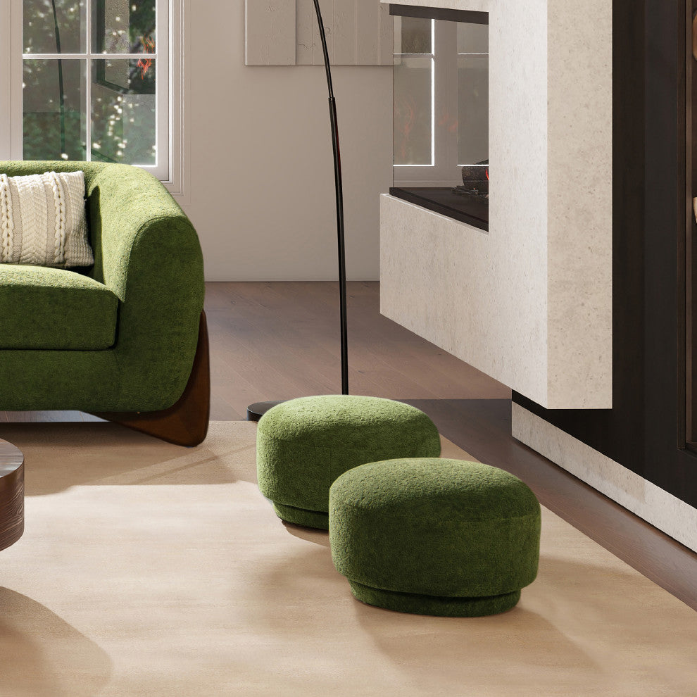 Fuji 15" Mushroom Footstool Ottoman, Moss Green Fleeced Teddy