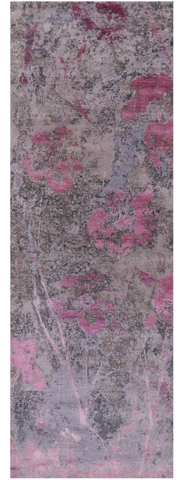 Modern Handmade Wool and Silk Runner Rug 3' 11" X 12' 1" Q9066