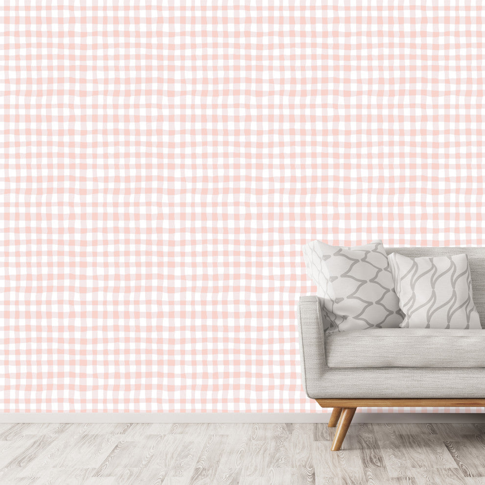 Organic Gingham Blush Wallpaper, Sample 12"x8"