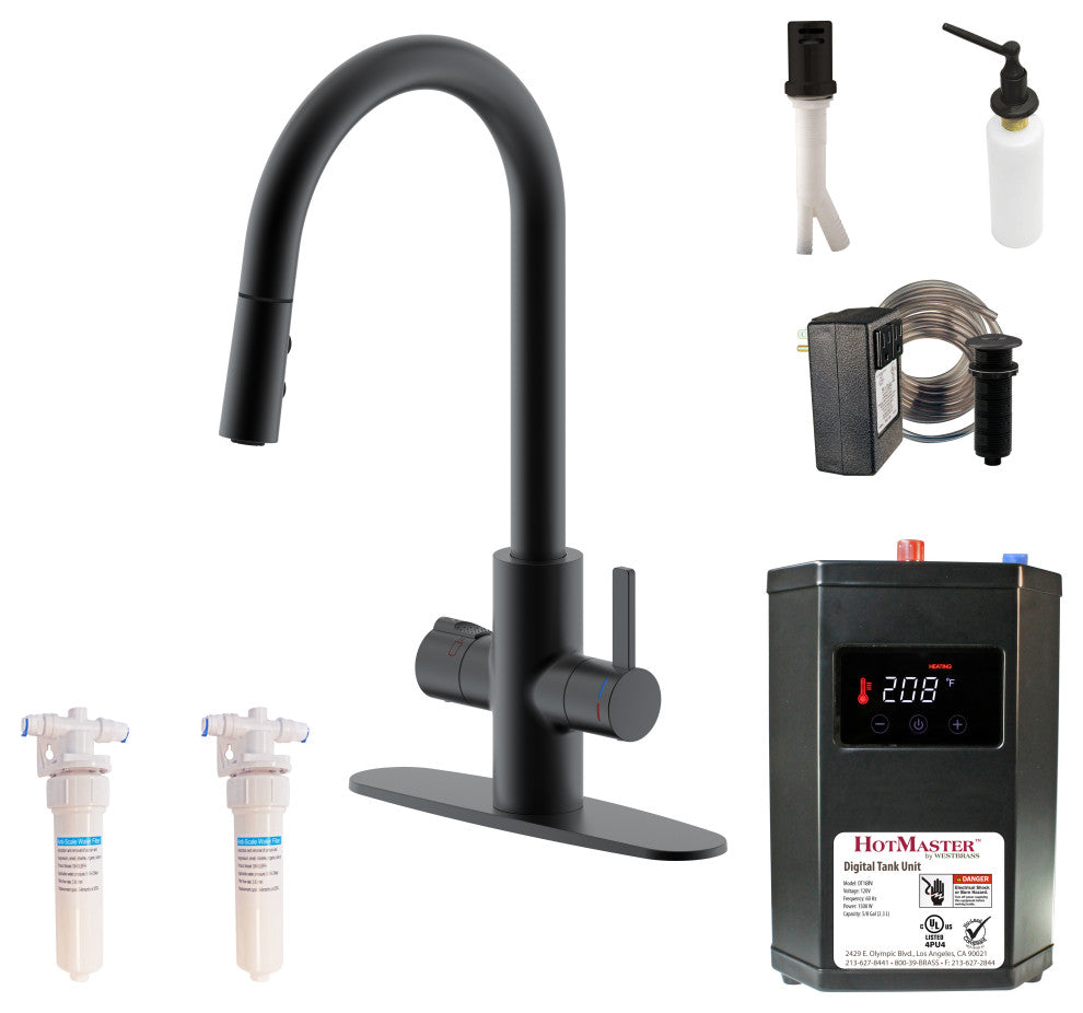 HotMaster 4 in 1 Instant Hot Kitchen Faucet with Tank and Accessories, Matte Bla