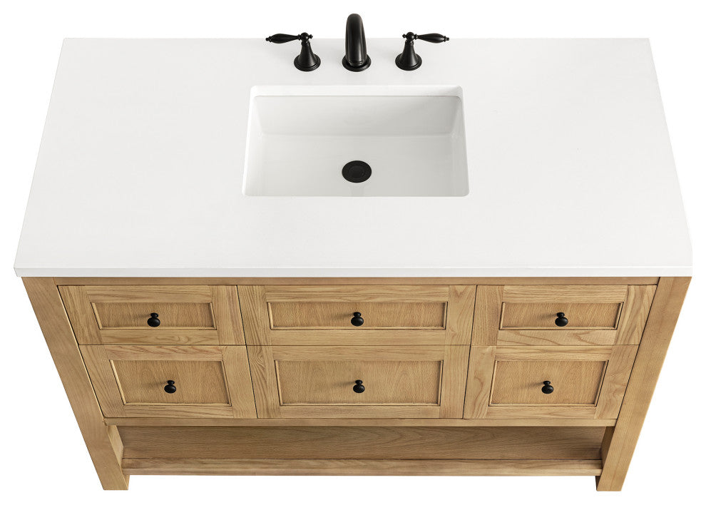 James Martin Breckenridge Bath Vanity, Light Natural Oak, 48", White Zeus, Three-Hole