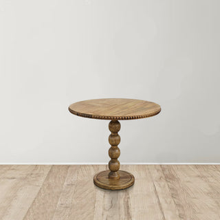21" Side End Table Round Top Stacked Ball Post Natural Brown Mango Wood