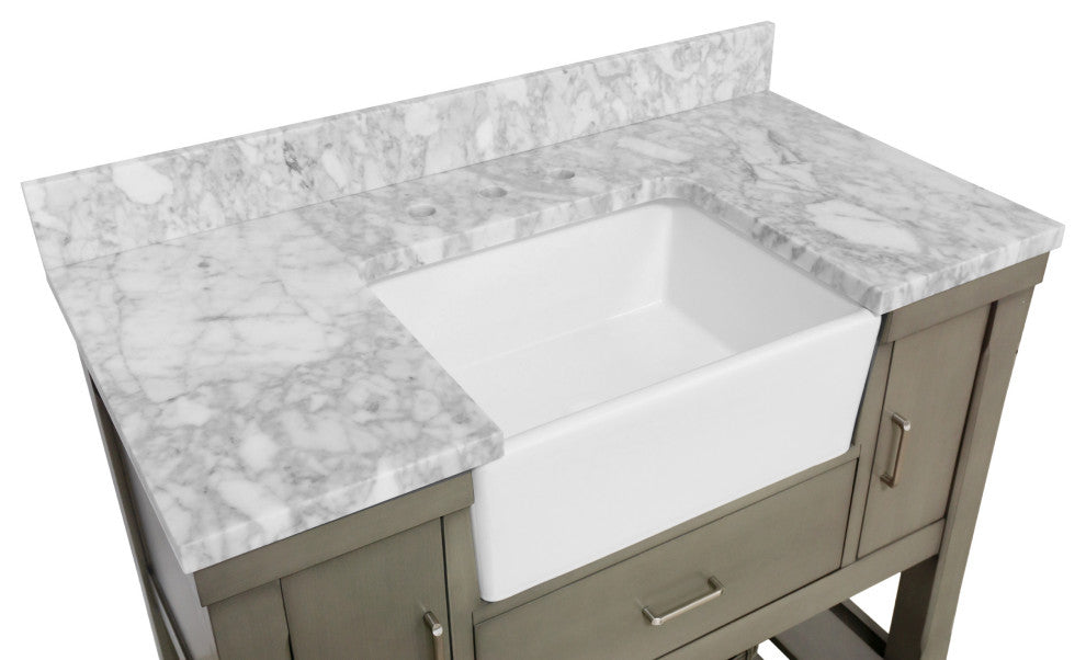 Charlotte 42" Bathroom Vanity, Weathered Gray, Carrara Marble