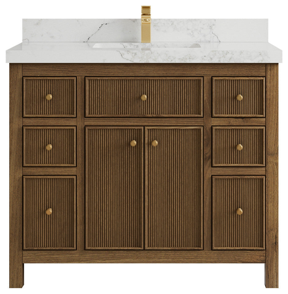 Sonoma Teak 42 Single Sink Bath Vanity in Dark Natural with 2" Calacatta Nuvo