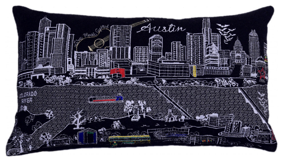 25" Black Atlanta Nighttime Skyline Lumbar Decorative Pillow