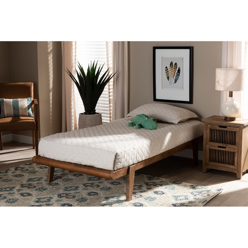 Kaia Mid-Century Modern Walnut Brown Finished Wood Twin Size Platform Bed Frame