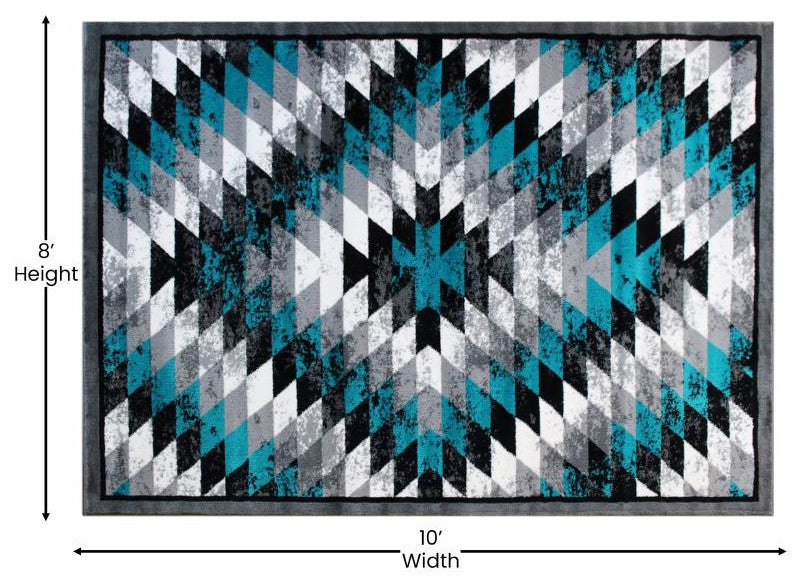 Teagan Collection Southwestern Area Rug - Olefin Rug with Jute Backing, Turquoise, 8' X 10'