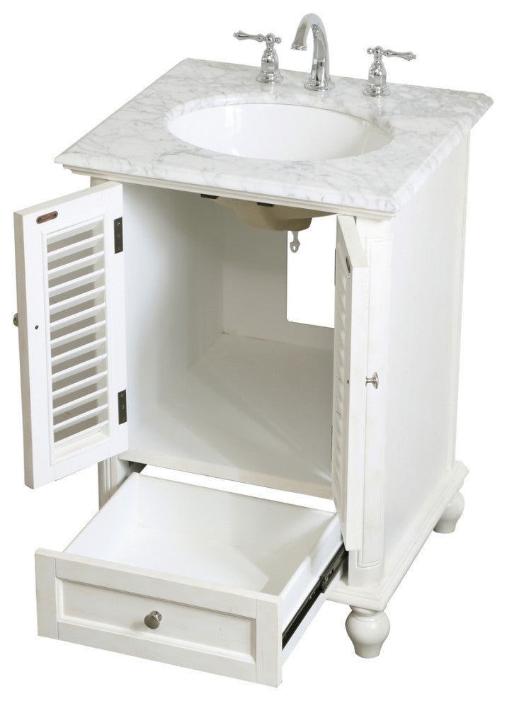 Home Living Single Bathroom Vanity, Antique White, 24"
