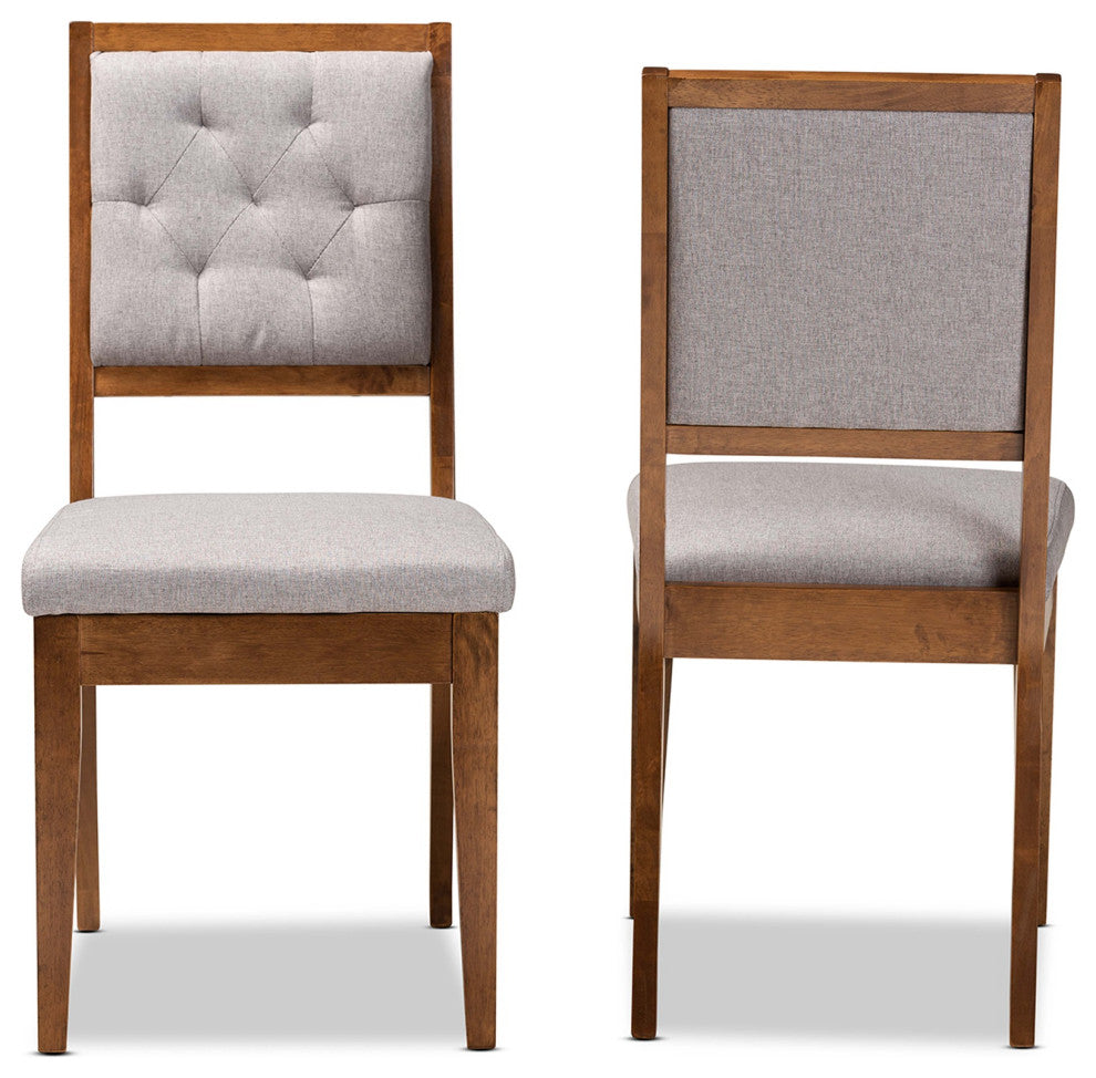 Gray Fabric Upholstered And Walnut Brown Finished Wood Dining Chairs, Set of 2