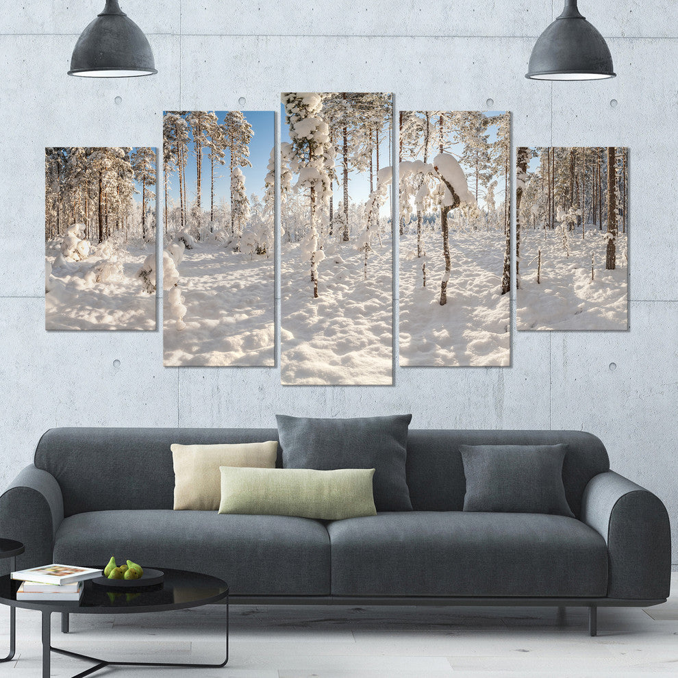 Winter Snow Covered Wood, Landscape Canvas Art Print, 60"x32", 5 Panels