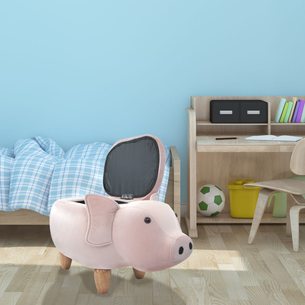 15" Seat Height Pig Animal Shape Storage Ottoman, Pink