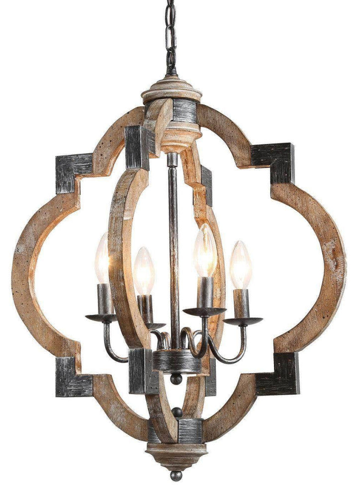 LNC Wood Farmhouse Rustic Lantern Chandeliers, Metal Accented, 4 Lights