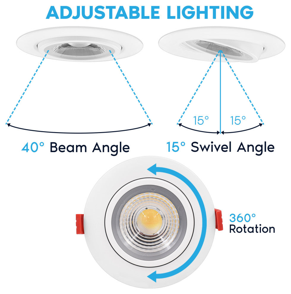 Luxrite 4" Gimbal LED Recessed Light 11W 5CCT 1000LM Dimmable 6 Pack