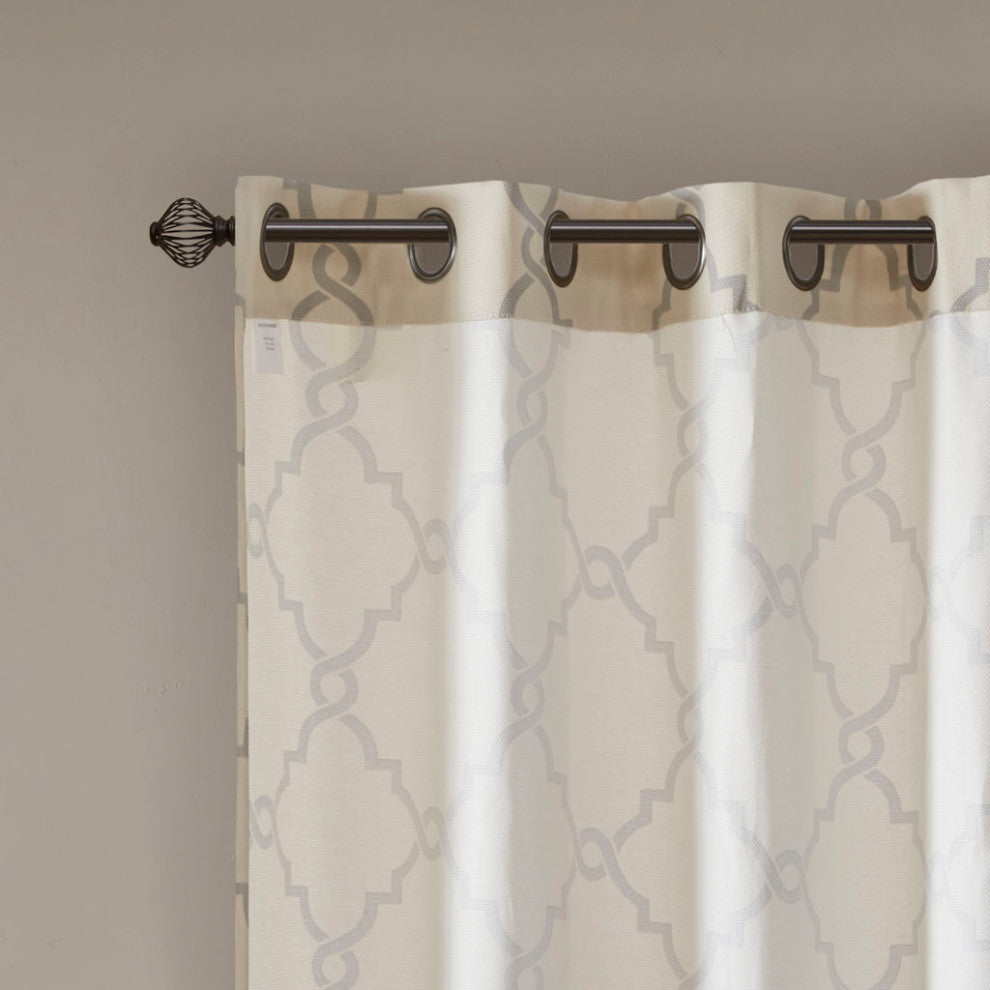 Madison Park Saratoga Fretwork Print Grommet Top Window Curtain Panel, Beige