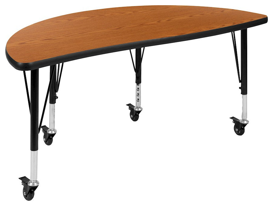 Mobile 47.5" Half Circle Wave Activity Table - Height Adj. Short Legs, Oak