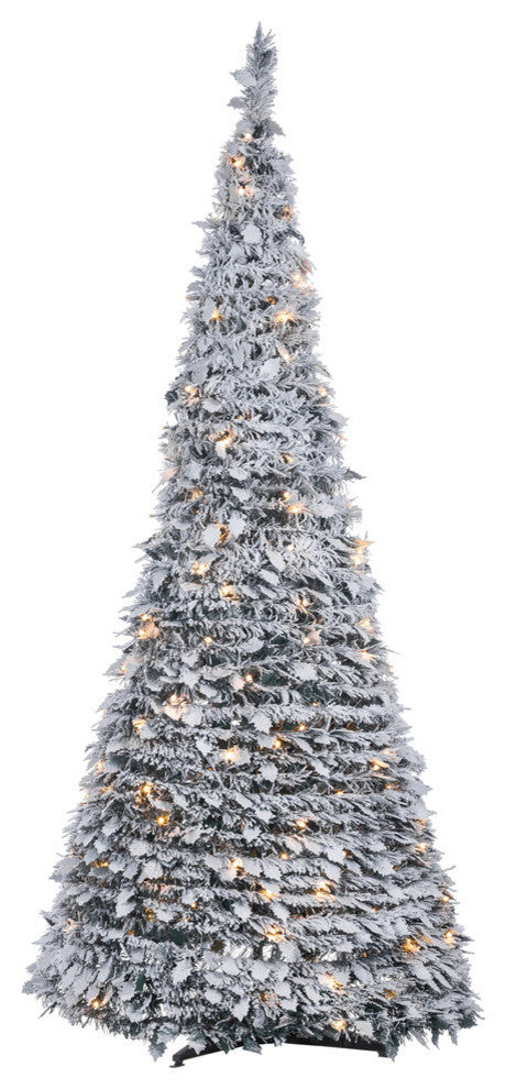 6' High Pop-Up Pre-Lit Flocked Pine Tree With Holy Leaves