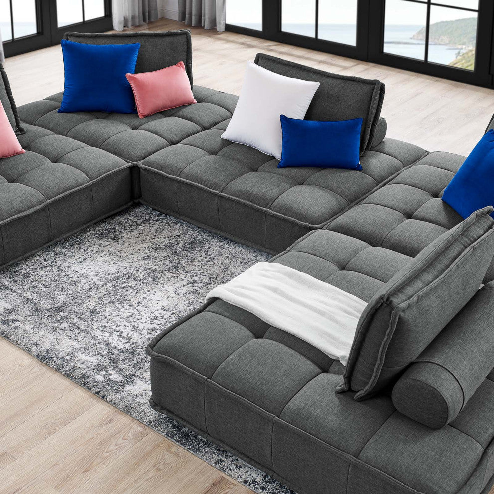 Saunter Tufted Fabric Fabric 5-Piece Sectional Sofa Gray -5210