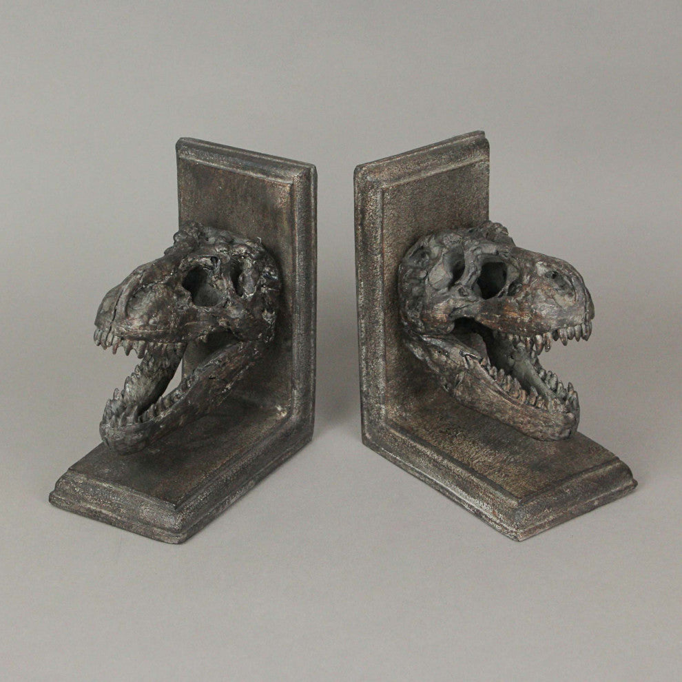 Set of 2 Resin Tyrannosaurus Rex T-Rex Skull Bookends Decorative Book Decor