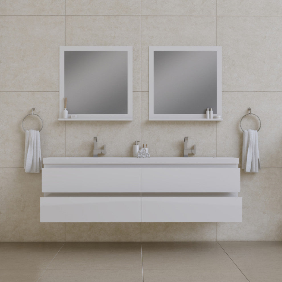 Paterno 72" Double Wall Mounted Bathroom Vanity With Sink, White