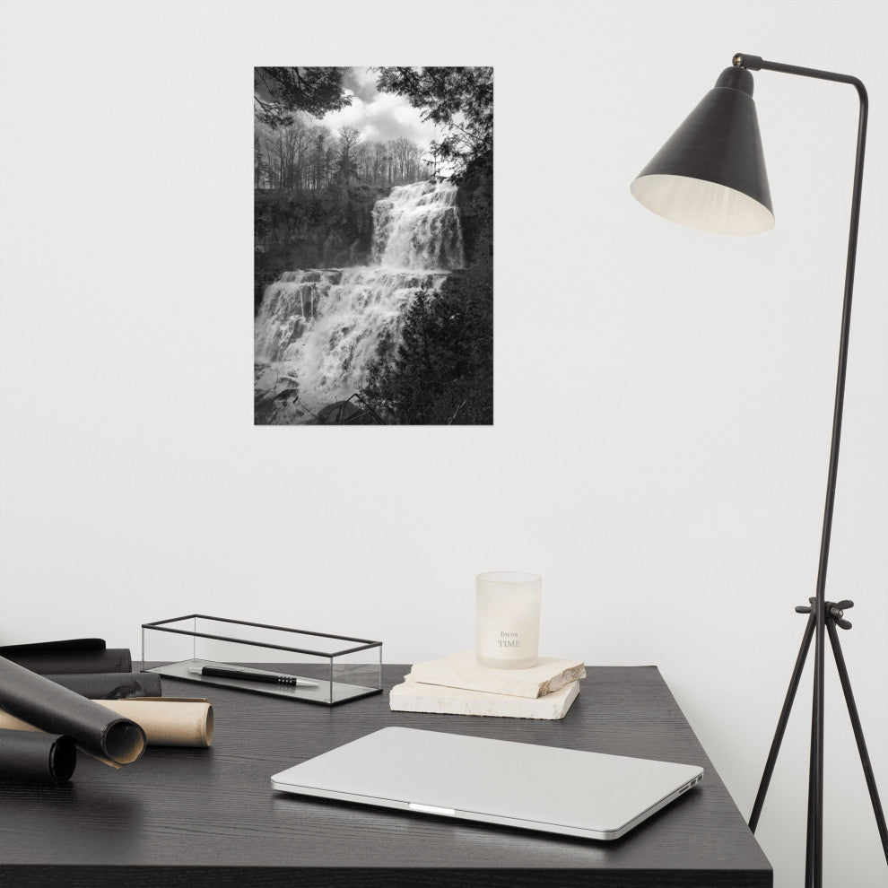 Chittenango Falls Landscape Photo Black and White Unframed Wall Art Print, 12" X 18"
