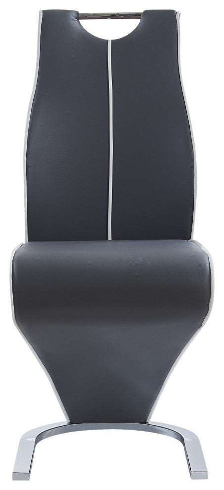 Set of 2 Gray and White Z Style Dining Chairs, Metalic Base and Seat Back Handle