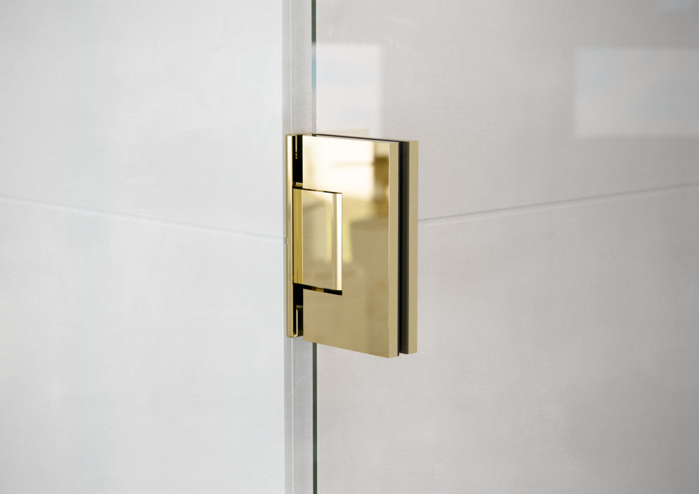 58.25"x58" Frameless Shower Bath Door Wall Hinge, Polished Brass