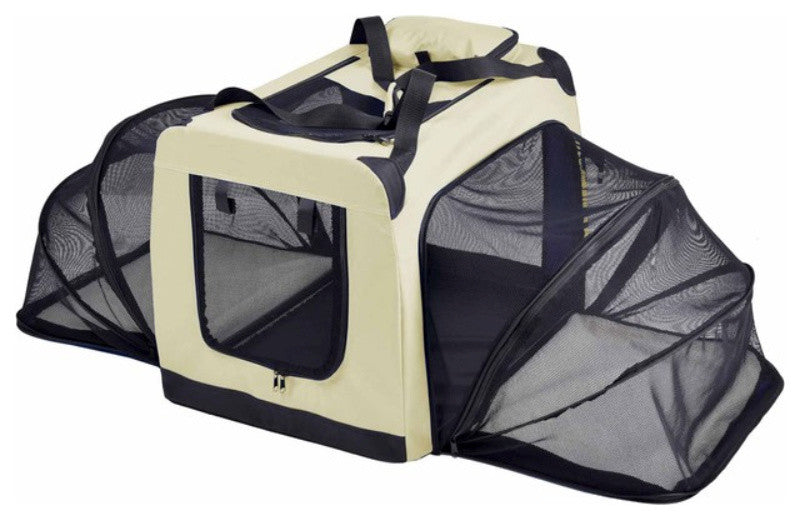 Hounda Accordion Collapsible Dual-Sided Expandable Pet Crate, Khaki, Medium