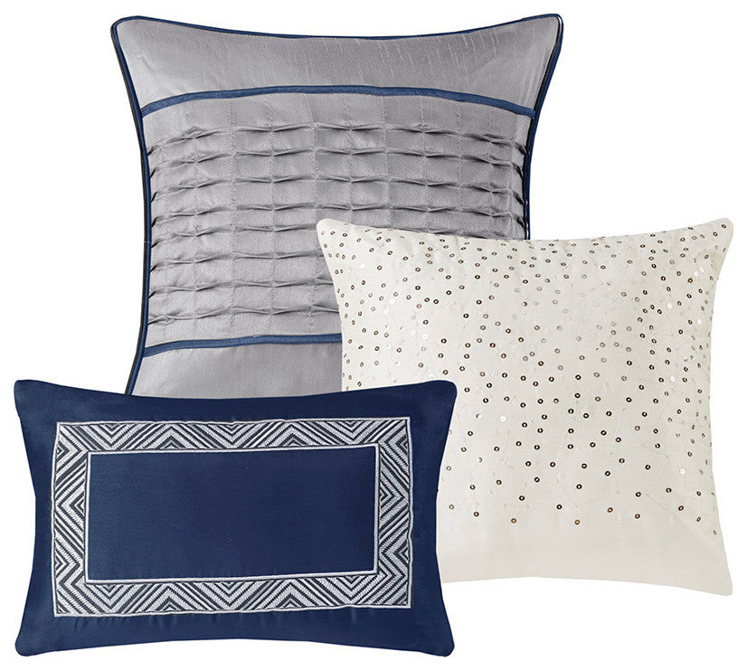Madison Park Rhapsody Jacquard Stripe Mosaic 7-Piece Comforter Set, Navy Blue