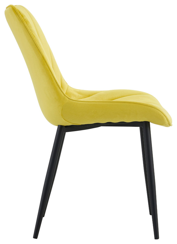 20 in.W Indoor Velvet 4 Dining Chairs with Cushions and Coated Legs, Yellow