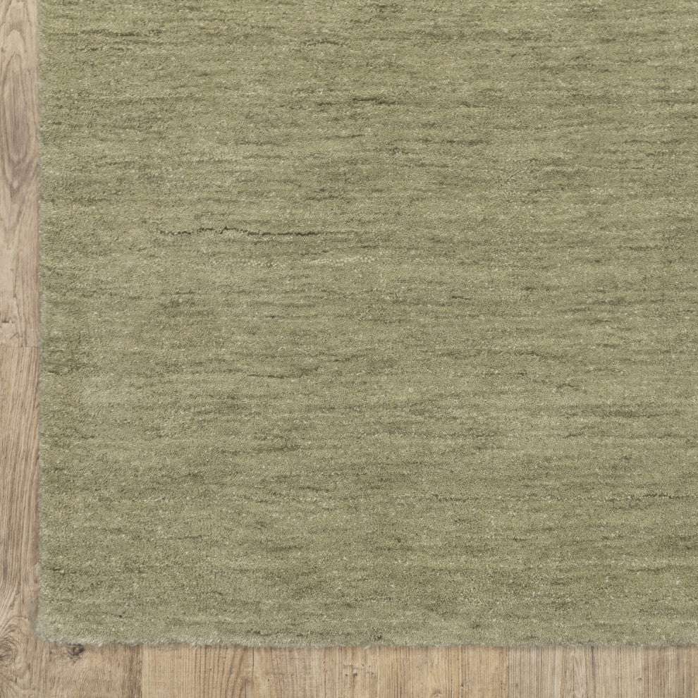 Apollo Heathered Solid Sage Green Hand-Made Wool Area Rug 10' x 13'