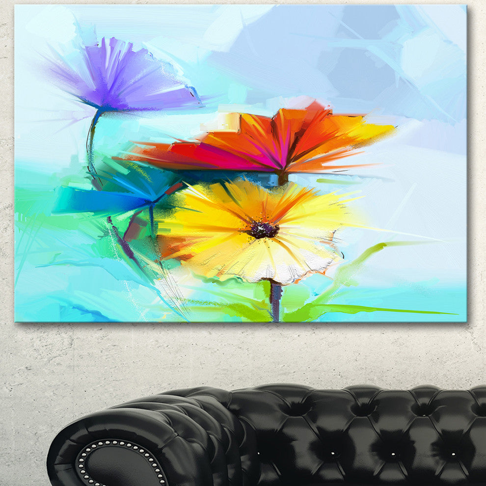 Amazing Watercolor of Spring Daisies, Large Floral Canvas Art Print, 60"x28"