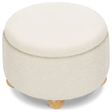 Tuffet Storage Ottoman, Performance Ivory Boucle With Honey Ball Feet