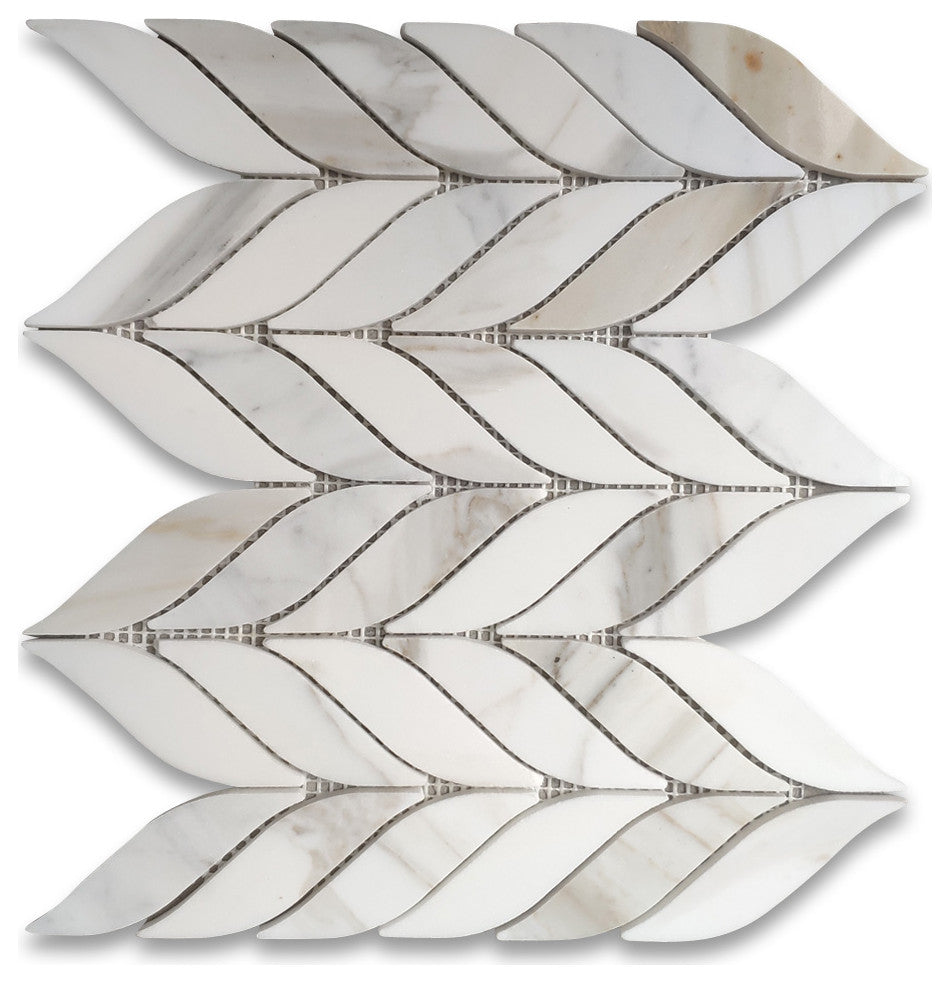Calacatta Gold Marble Leaf Feather Mosaic Wall Floor Tile Polished, 1 sheet