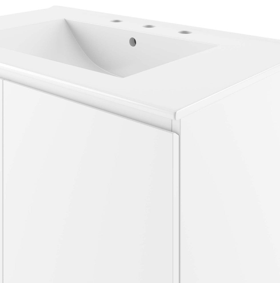Sink Vanity Cabinet, Wall Mount, White, Ceramic, Modern, Hotel Bathroom