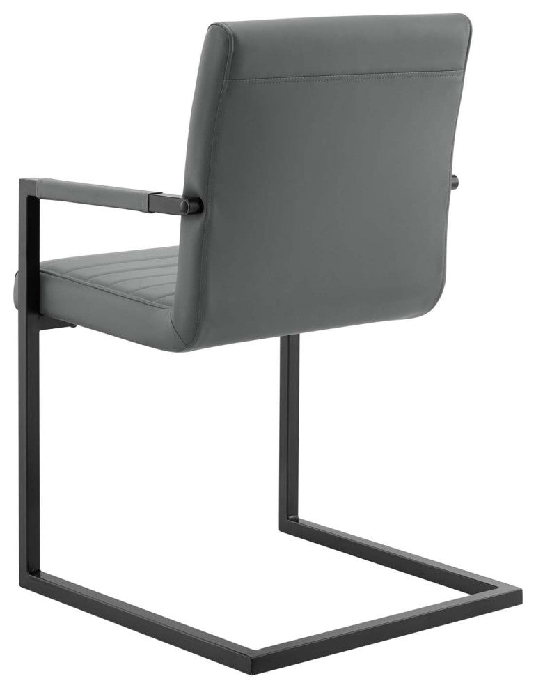 Side Dining Chair, Set of 2, Faux Vegan Leather, Gray, Modern, Cafe Bistro