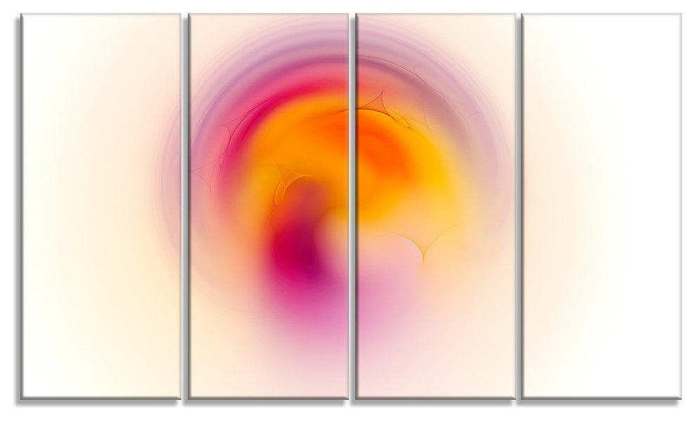 Pink Yellow Luminous Misty Sphere, Abstract Canvas Art Print, 48"x28", 4 Panels