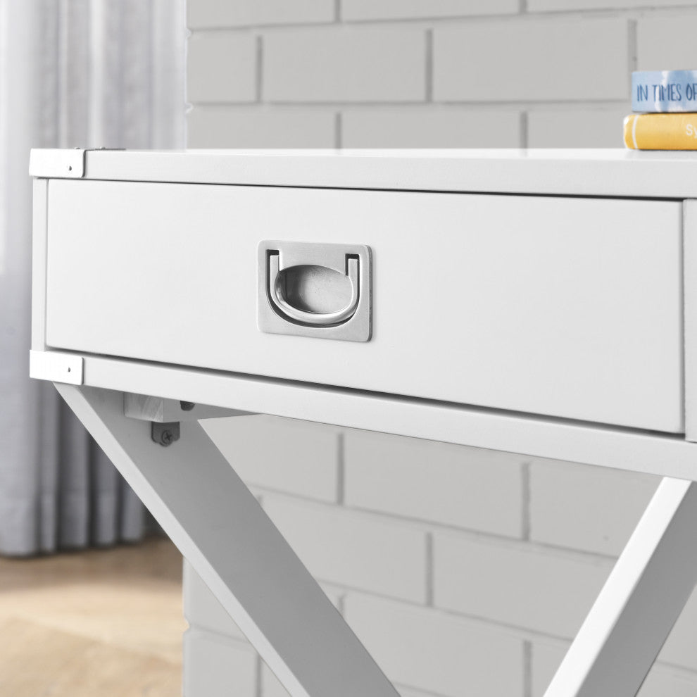 TATEUS Computer Desk with Storage, Solid Wood Desk with Drawers, White