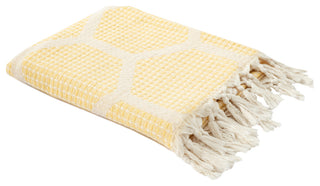 Blue/ Cream Geometric Turkish Organic Cotton Throw Blanket, Yellow