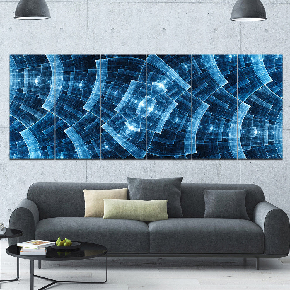 Blue Protective Metal Grids, Abstract Canvas Art Print, 70"x28", 6 Panels
