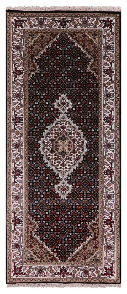 Runner Wool and Silk Persian Tabriz Hand Knotted Rug 2' 6" X 6' 0" Q5985